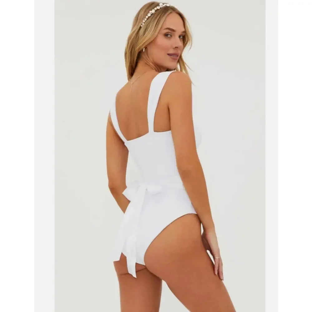 Beach Riot Women's Dina One Piece Swimsuit White Size XS MISSING BUCKLE 304364